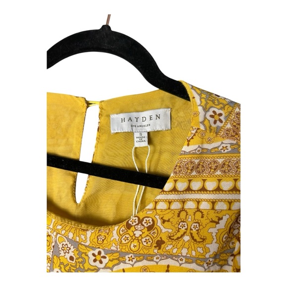 Hayden Women's Yellow Bandana Print Ruffle Sleeve Peplum Top Size S - Picture 4 of 9